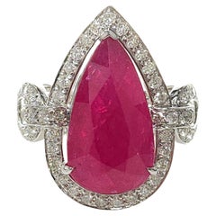 IGI Certified 6.45 Carat  Burma Ruby & Diamond Ring in 18K White Gold