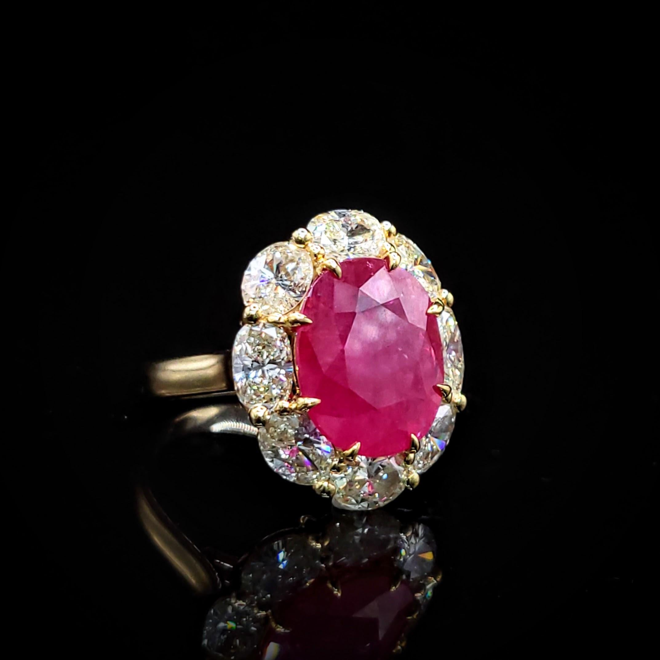 Bague en or jaune 18 carats avec rubis certifié IGI de 6,53 carats et diamants ovales de 3,71 carats en vente 14