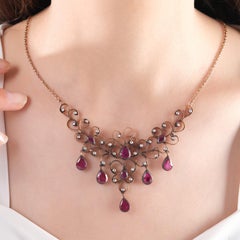IGI Certified 6.6 Carat Natural Ruby and Diamond Statement Necklace in 8K Gold
