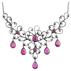 IGI Certified 6.6 Carat Natural Ruby and Diamond Statement Necklace in 8K Gold