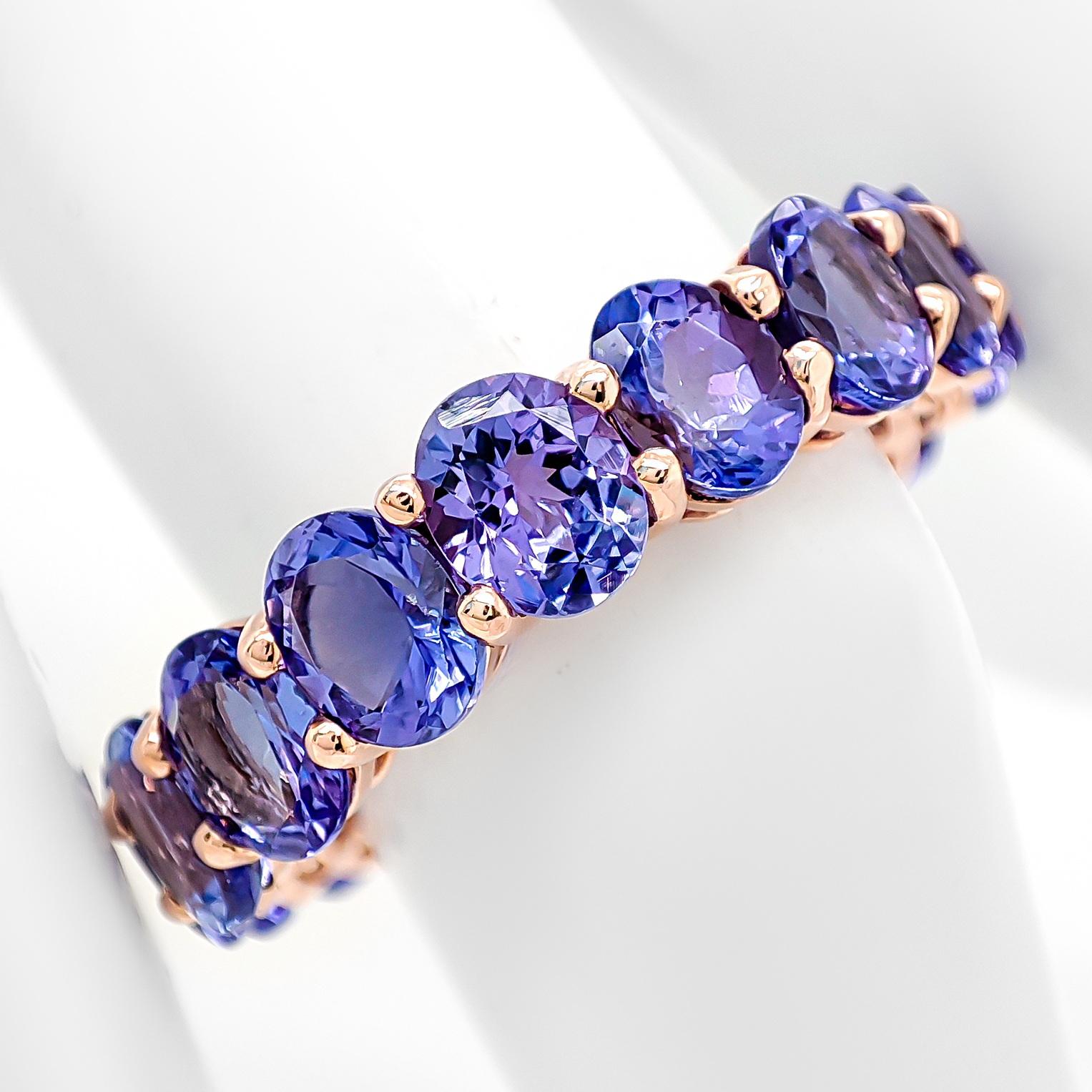 De las mujeres Anillo de eternidad de tanzanita ovalada natural certificada IGI de 6,70 quilates y oro rosa de 14 quilates
