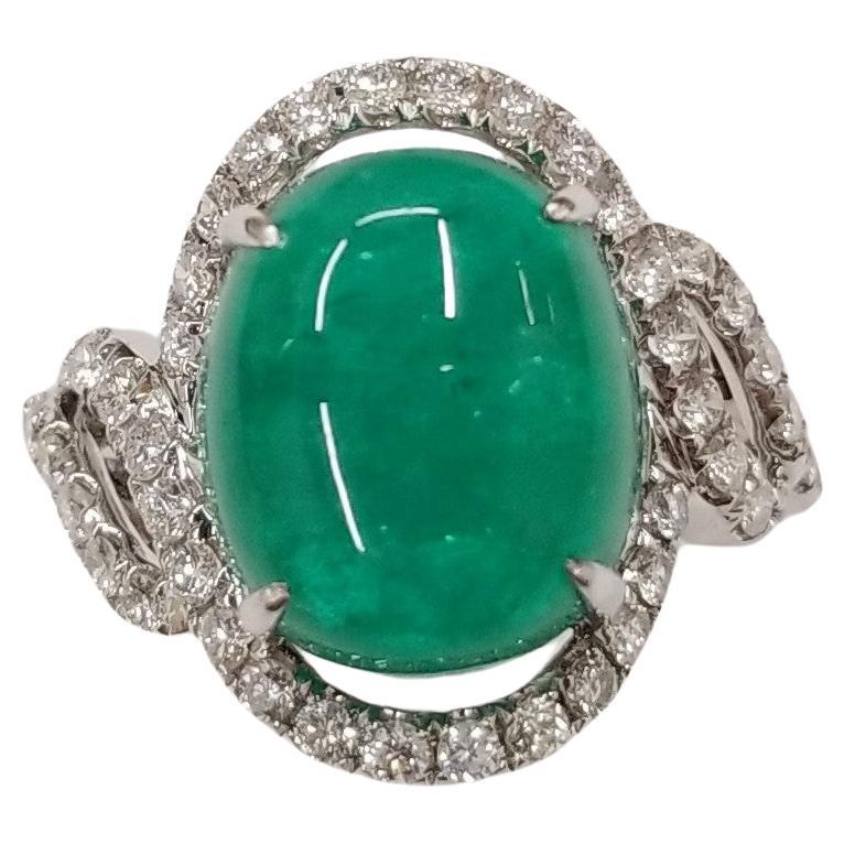 IGI Certified 6.71 Carat Colombian Emerald & Diamond Ring in 18K White Gold For Sale