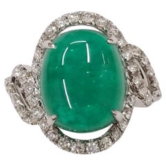 IGI Certified 6.71 Carat Colombian Emerald & Diamond Ring in 18K White Gold