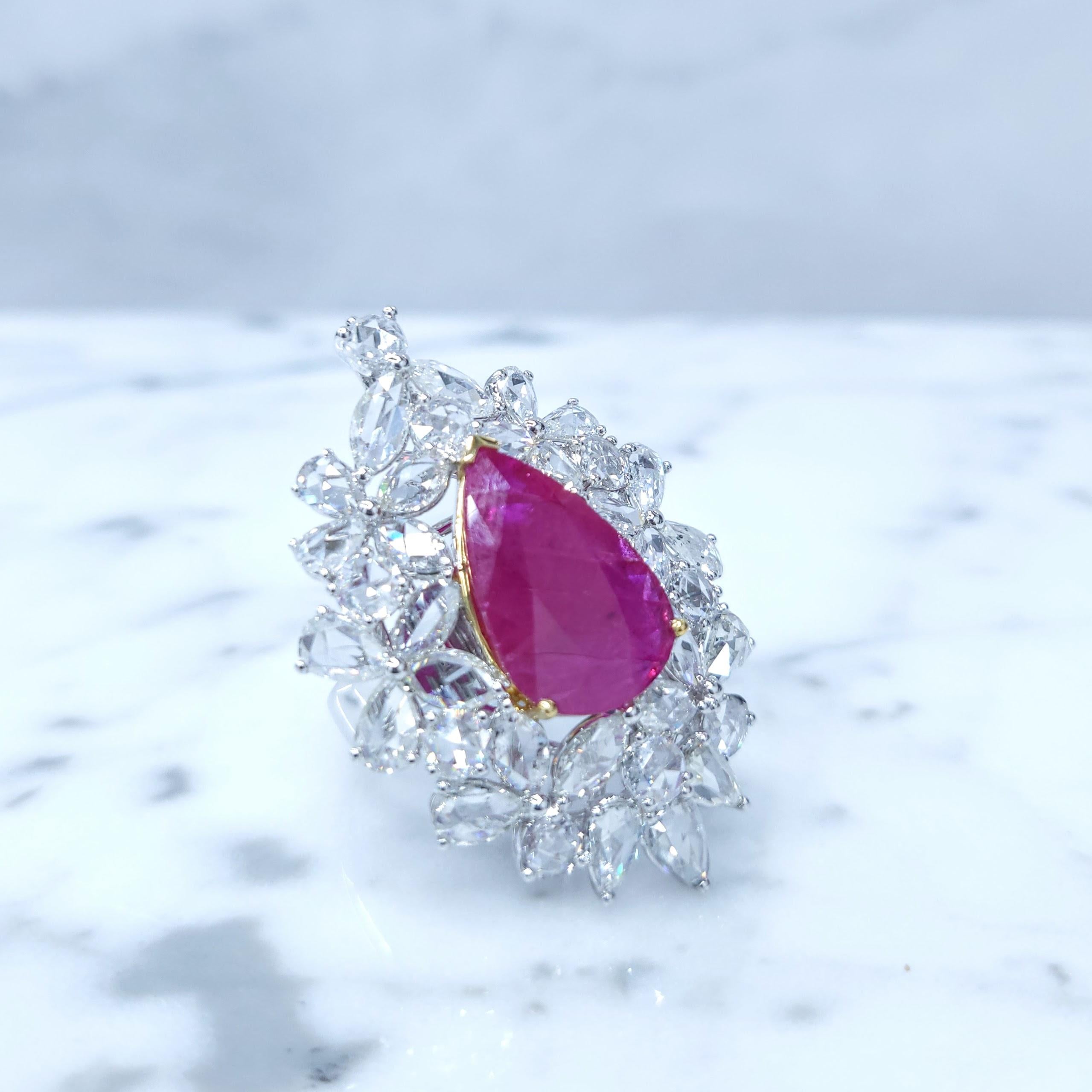 IGI-zertifizierter 6,72 Karat Rubin & Diamant-Cluster-Ring-Anhänger mit 2 Arten im Angebot 4