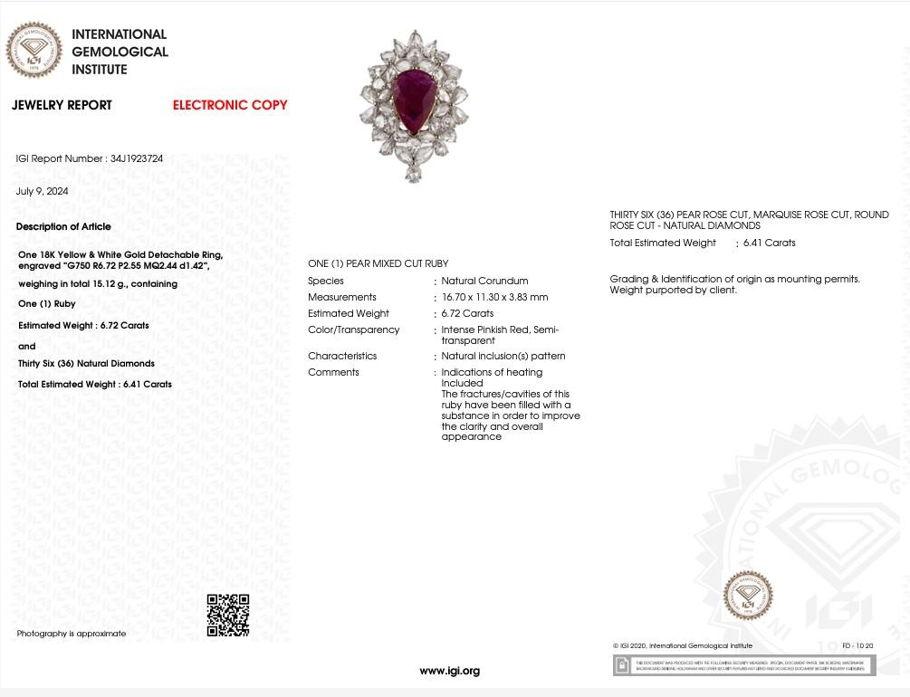 IGI-zertifizierter 6,72 Karat Rubin & Diamant-Cluster-Ring-Anhänger mit 2 Arten im Angebot 13