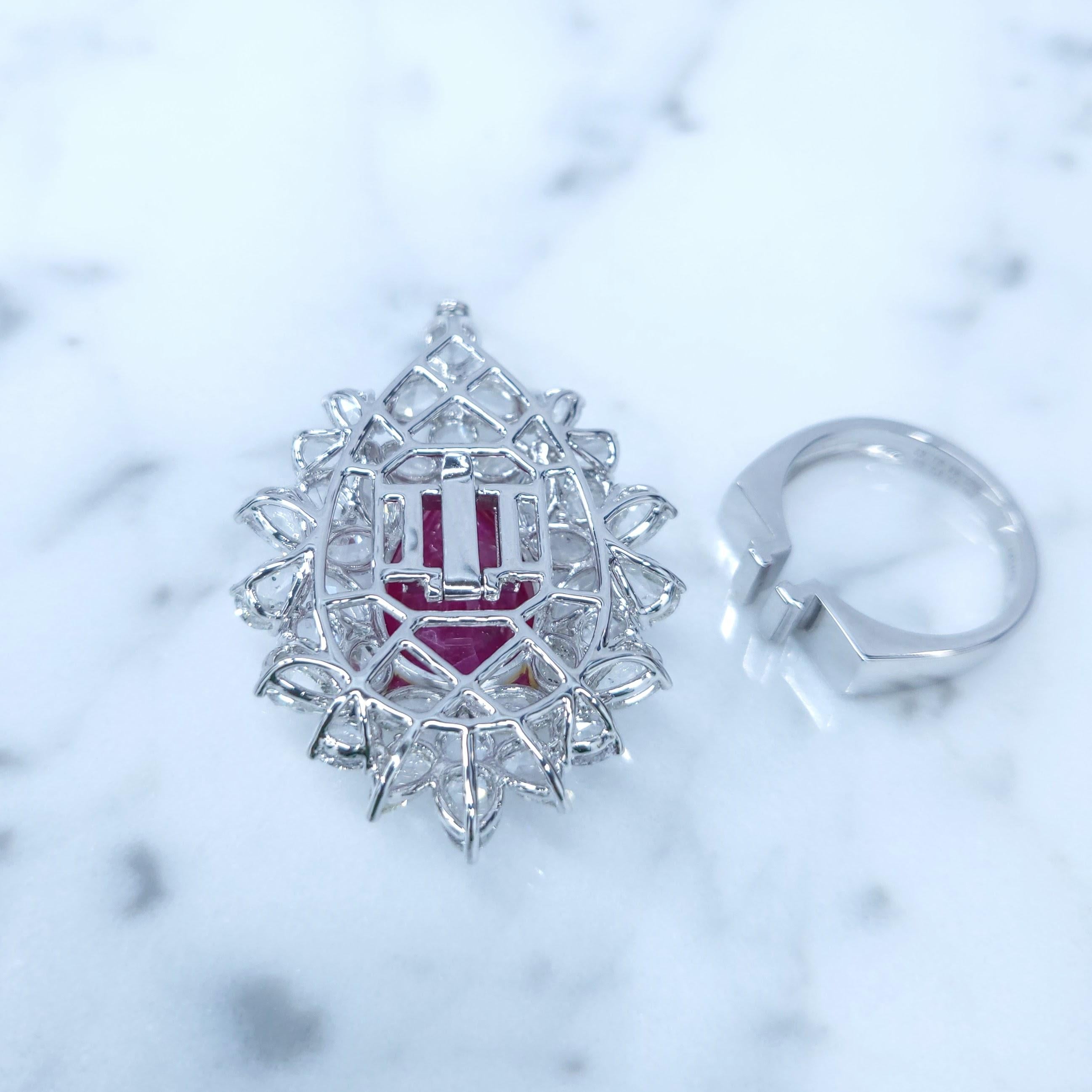 IGI-zertifizierter 6,72 Karat Rubin & Diamant-Cluster-Ring-Anhänger mit 2 Arten im Angebot 3