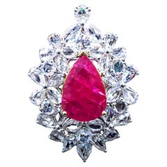 IGI certified 6.72 Carat Ruby 
Diamond Cluster Ring Pendent 2 way