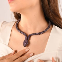 IGI zertifiziert 69 Karat natürlichen Amethyst Schlange Aussage Halskette 8K Gold