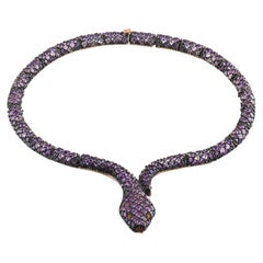 IGI zertifiziert 69 Karat natürlichen Amethyst Schlange Aussage Halskette 8K Gold