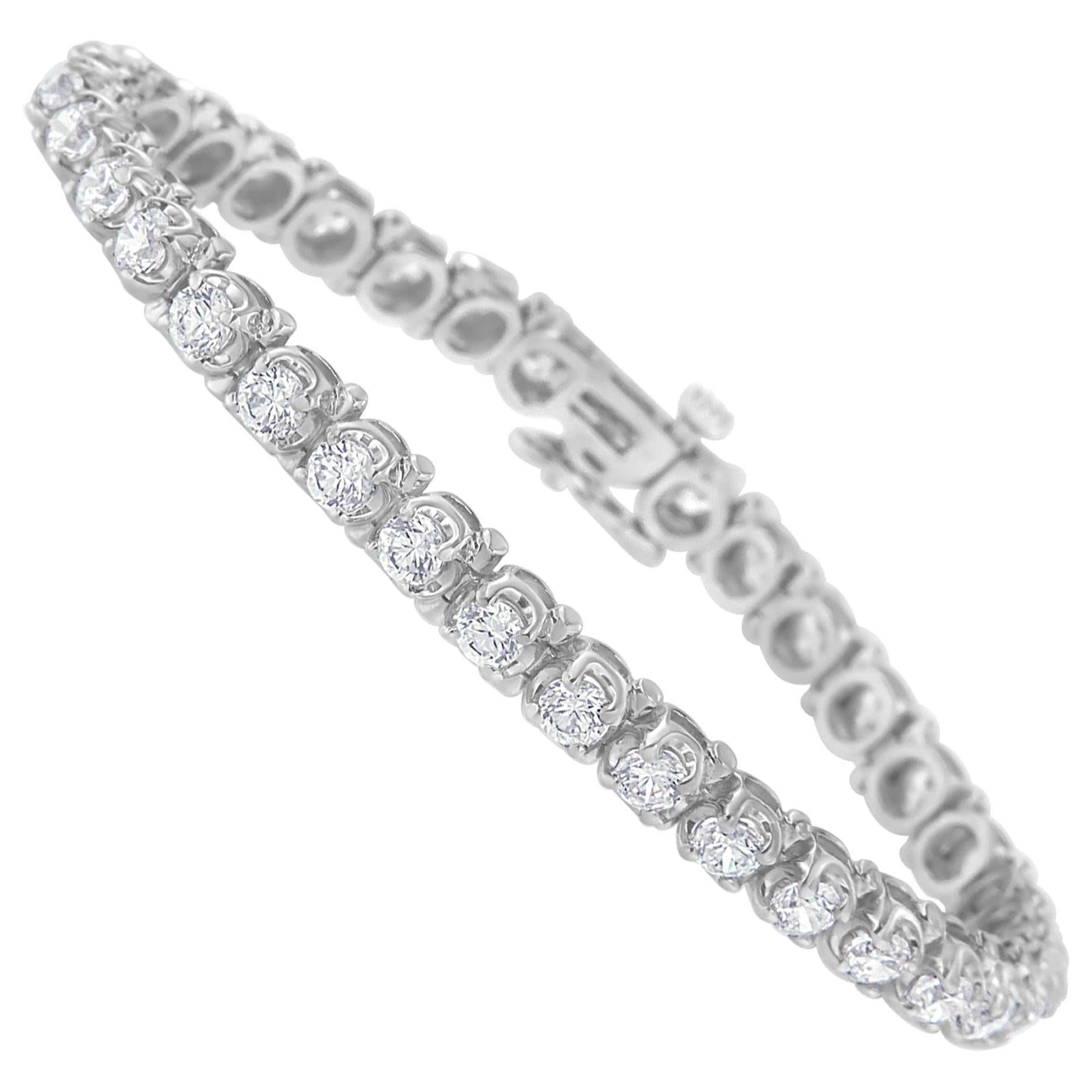 Bracelet tennis à charnières en or blanc 14 carats avec diamants ronds certifiés IGI de 7,0 carats