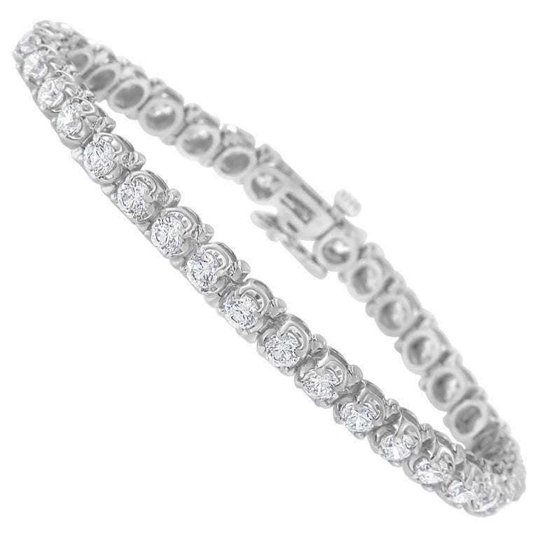 IGI Certified 7.0 Carat Round Diamond 14k White Gold Hinged Tennis Bracelet  For Sale at 1stDibs