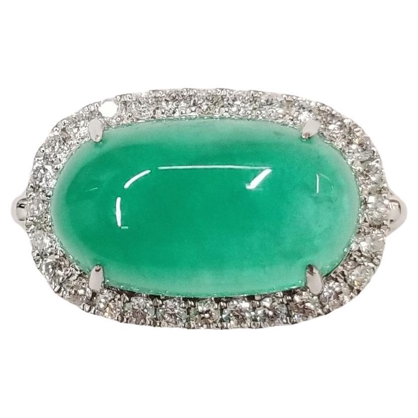IGI Certified 7.02 Carat cabochon Emerald & Diamond Ring in 18K White Gold For Sale