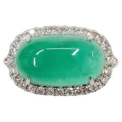 IGI Certified 7.02 Carat cabochon Emerald & Diamond Ring in 18K White Gold