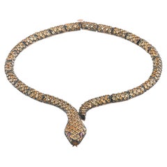 IGI Certified 70.71 Carat Natural Citrine Snake Statement Necklace 8K Gold