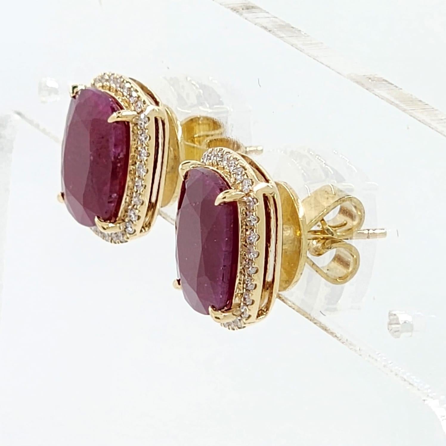 Women's IGI Certified 7.10 Carat Natural Ruby Diamond Stud Earrings For Sale