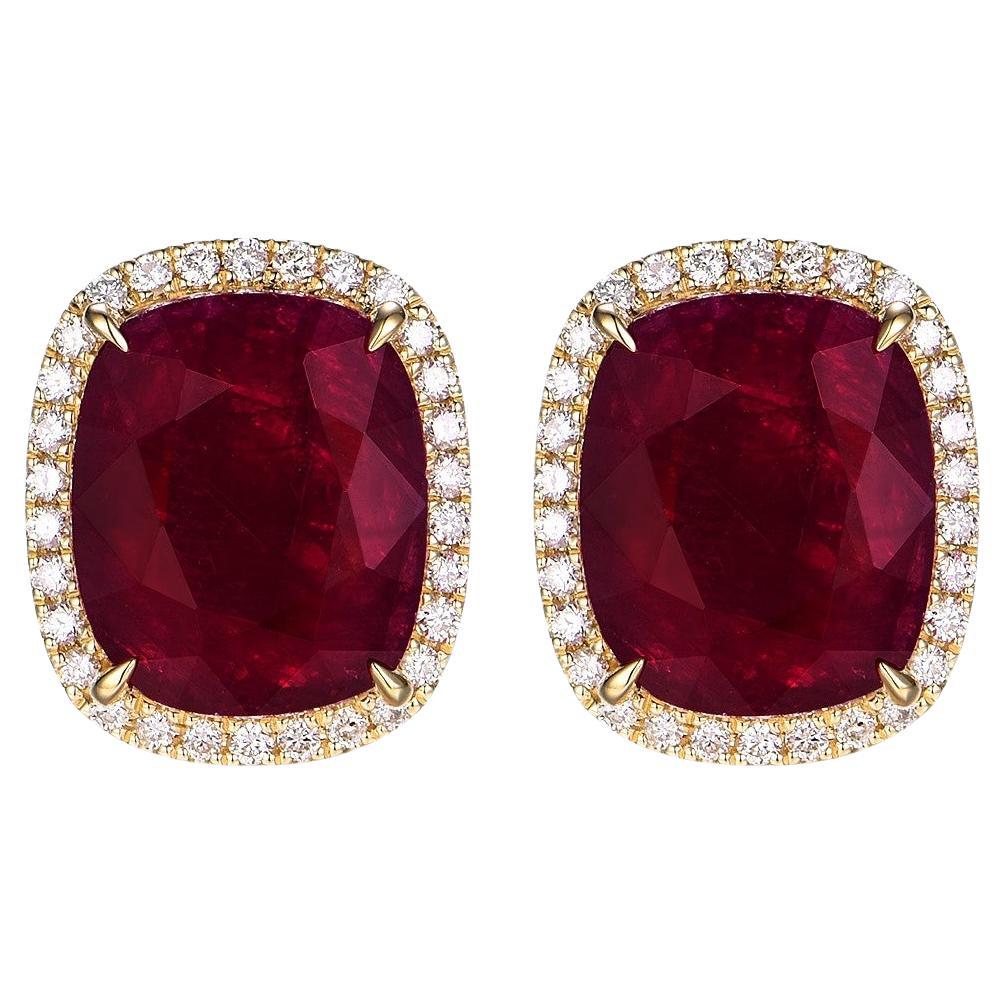 IGI Certified 7.10 Carat Natural Ruby Diamond Stud Earrings