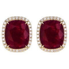 IGI Certified 7.10 Carat Natural Ruby Diamond Stud Earrings