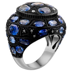 IGI Certified 7.10 Carat Natural Sapphire and Diamond Statement Ring 8K Gold