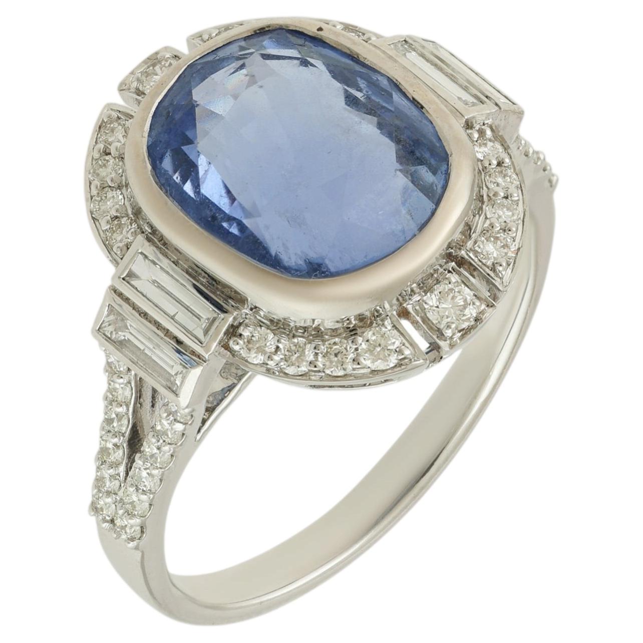 IGI Certified 7.12 Carat Blue Sapphire Diamond Cocktail Ring