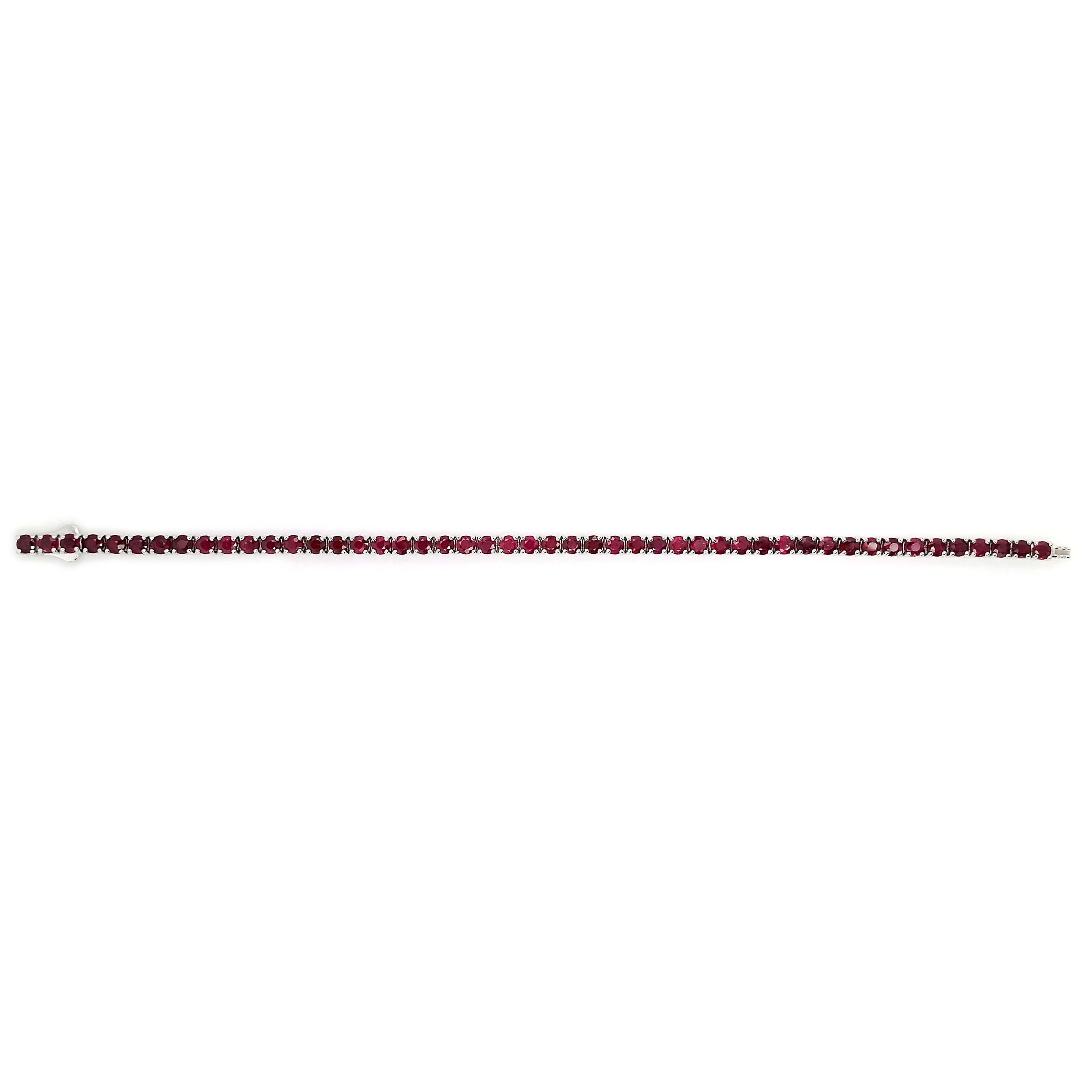 IGI Certified 7.20 Carat Natural Rubies 14k White Gold Bracelet 3