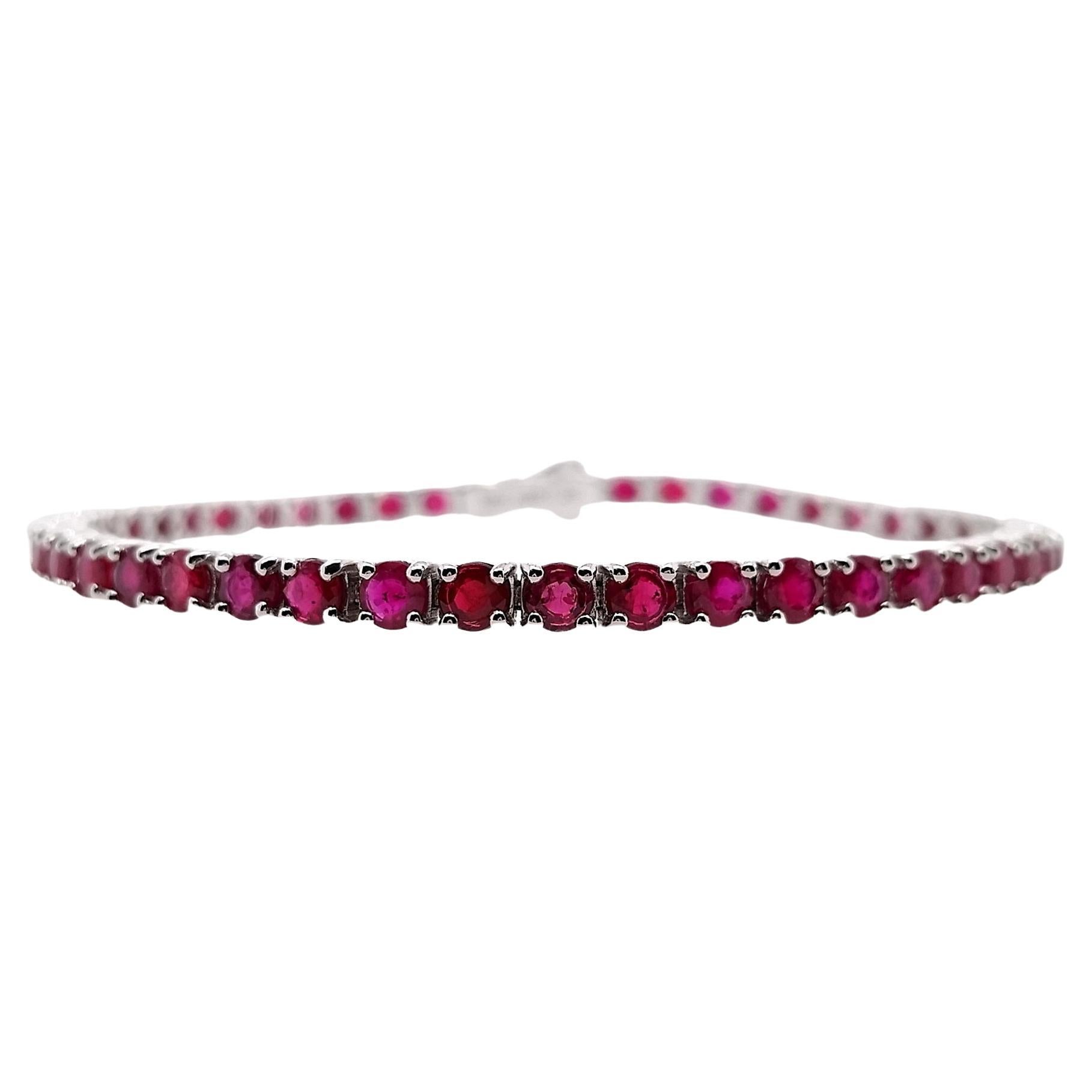 IGI Certified 7.20 Carat Natural Rubies 14k White Gold Bracelet