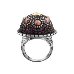 IGI Certified 7.41 Carat Natural Diamond and Ruby Statement Ring 8K Gold