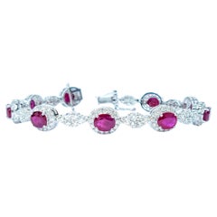 IGI Certified 7.45 Carat Burma Ruby and Diamond Bracelet in 18K White Gold