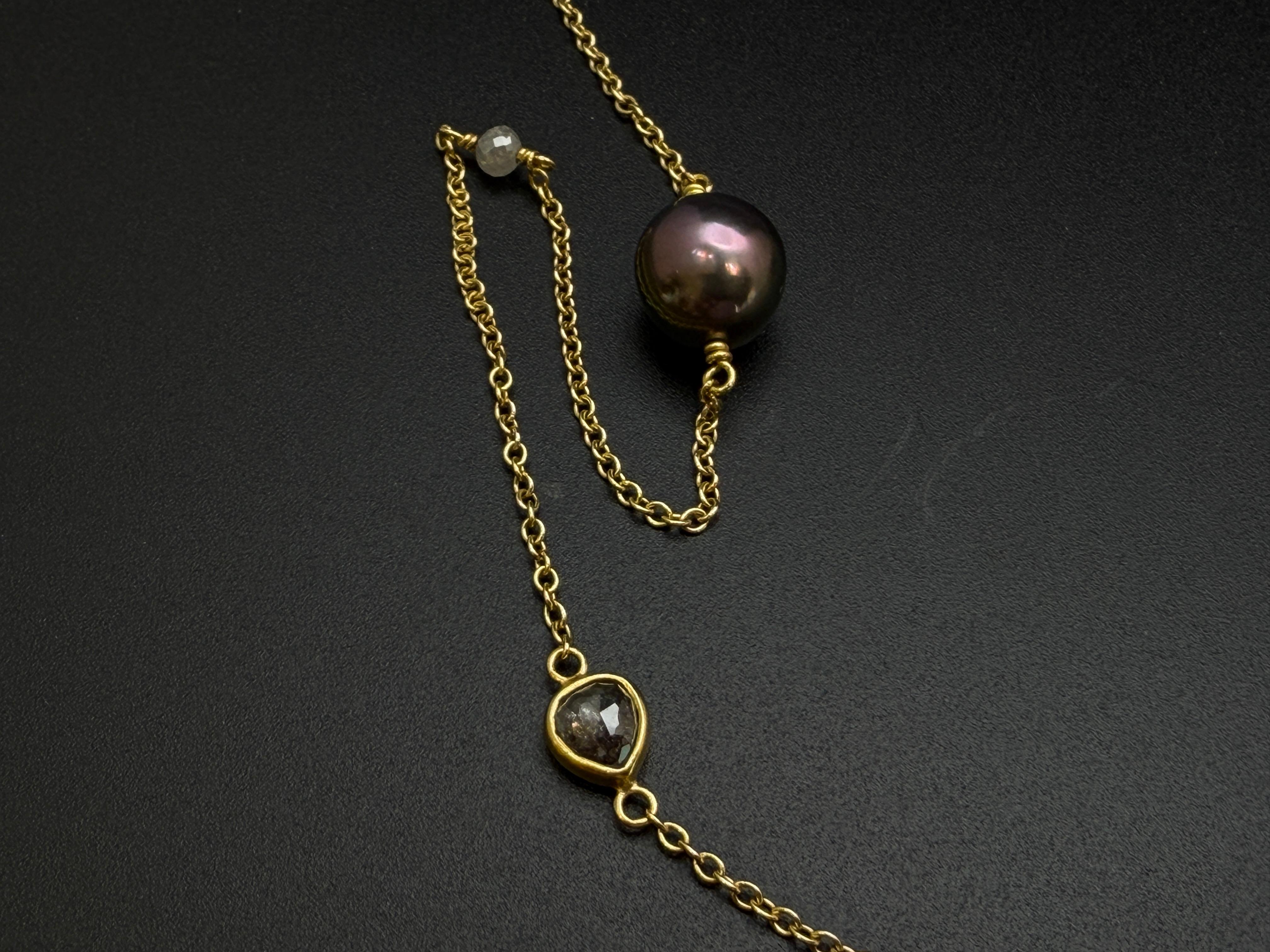 Collier en or jaune 18K certifié IGI 7.50 CT Fancy Grey Diamond & Black Pearl en vente 7