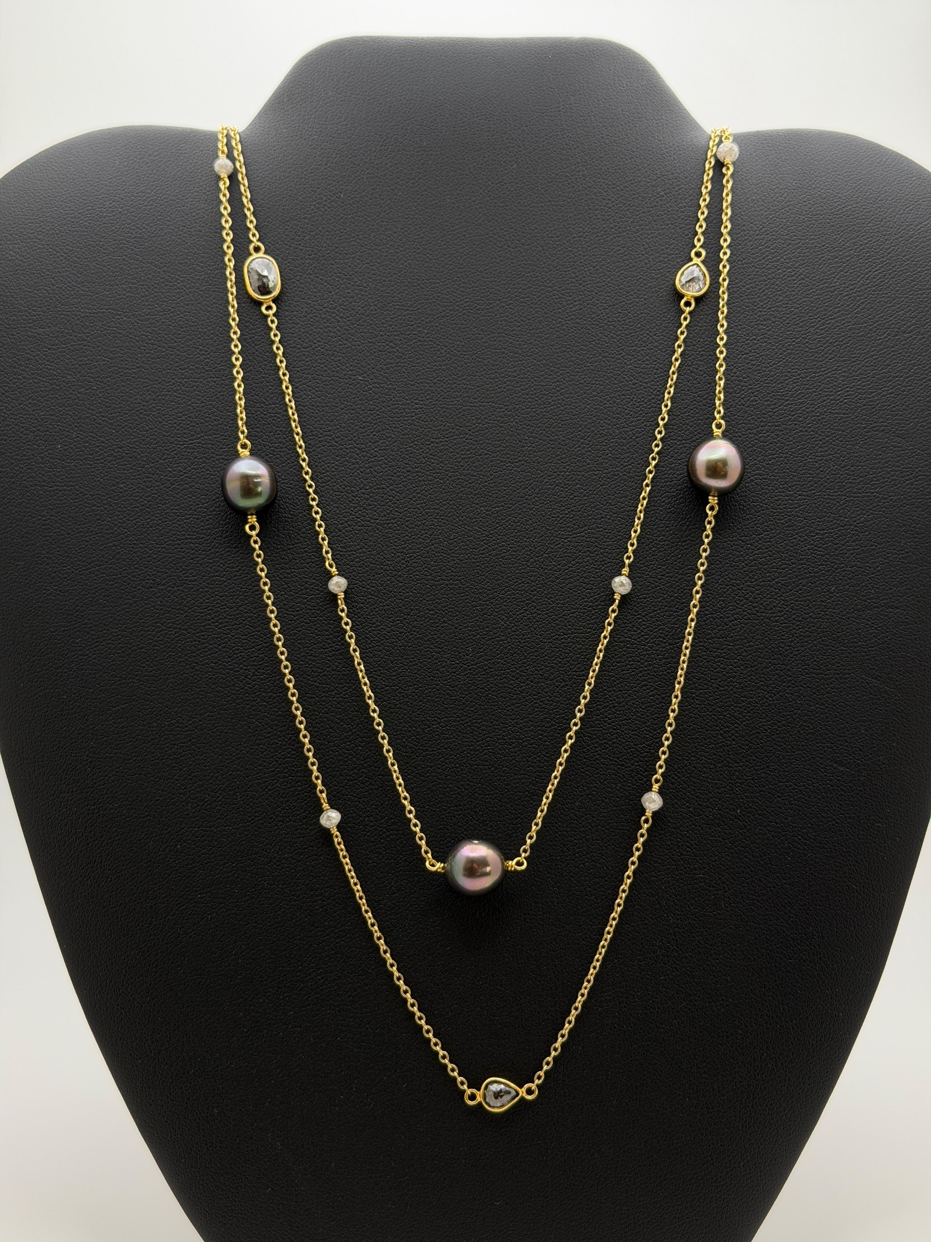 Collier en or jaune 18K certifié IGI 7.50 CT Fancy Grey Diamond & Black Pearl en vente 1