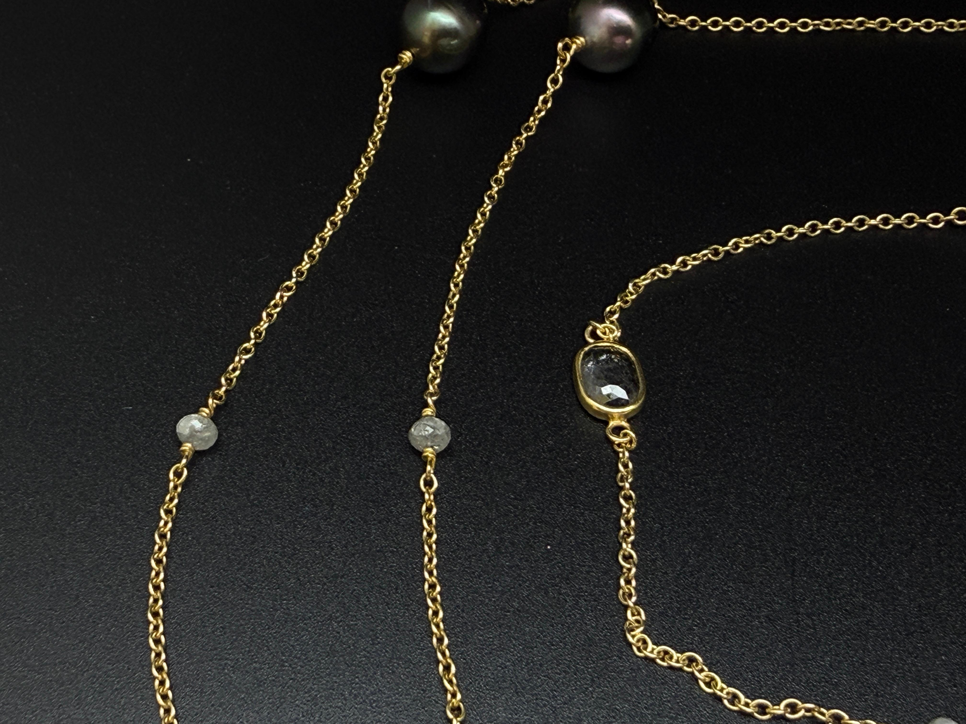 Collier en or jaune 18K certifié IGI 7.50 CT Fancy Grey Diamond & Black Pearl en vente 2