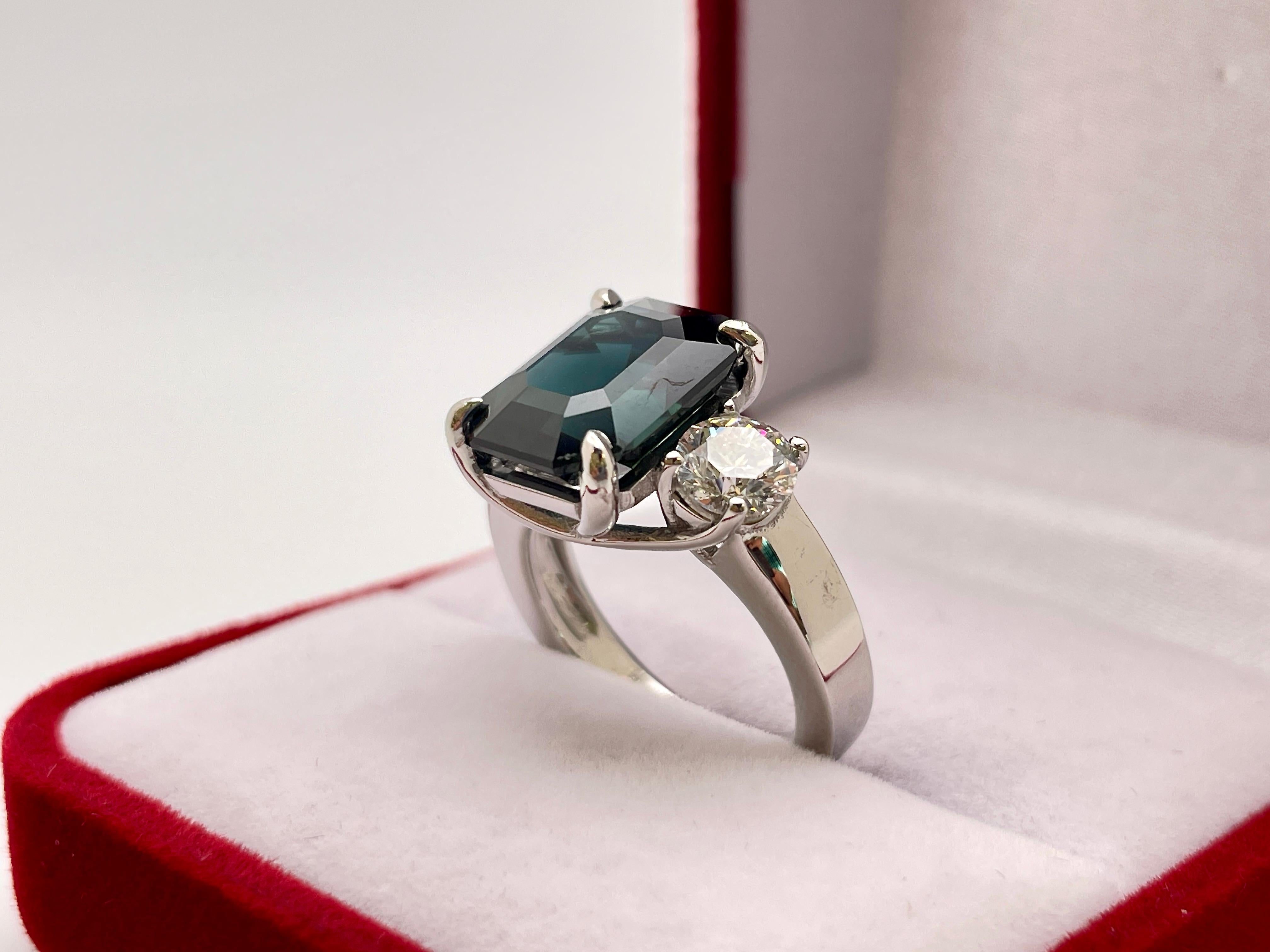 Emerald Cut IGI Certified 7.51 Carat Sapphire Diamond 14K White Gold Engagement Ring