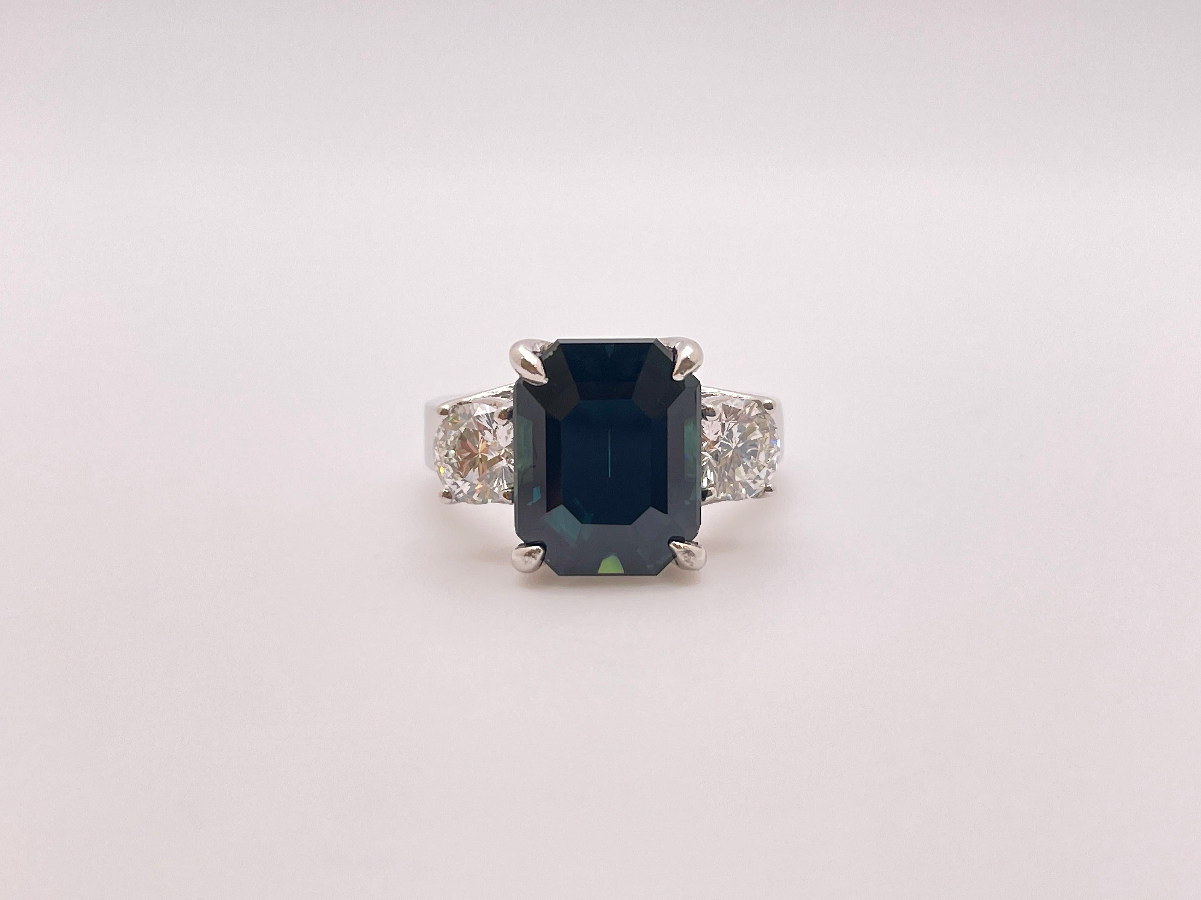 IGI Certified 7.51 Carat Sapphire Diamond 14K White Gold Engagement Ring 2