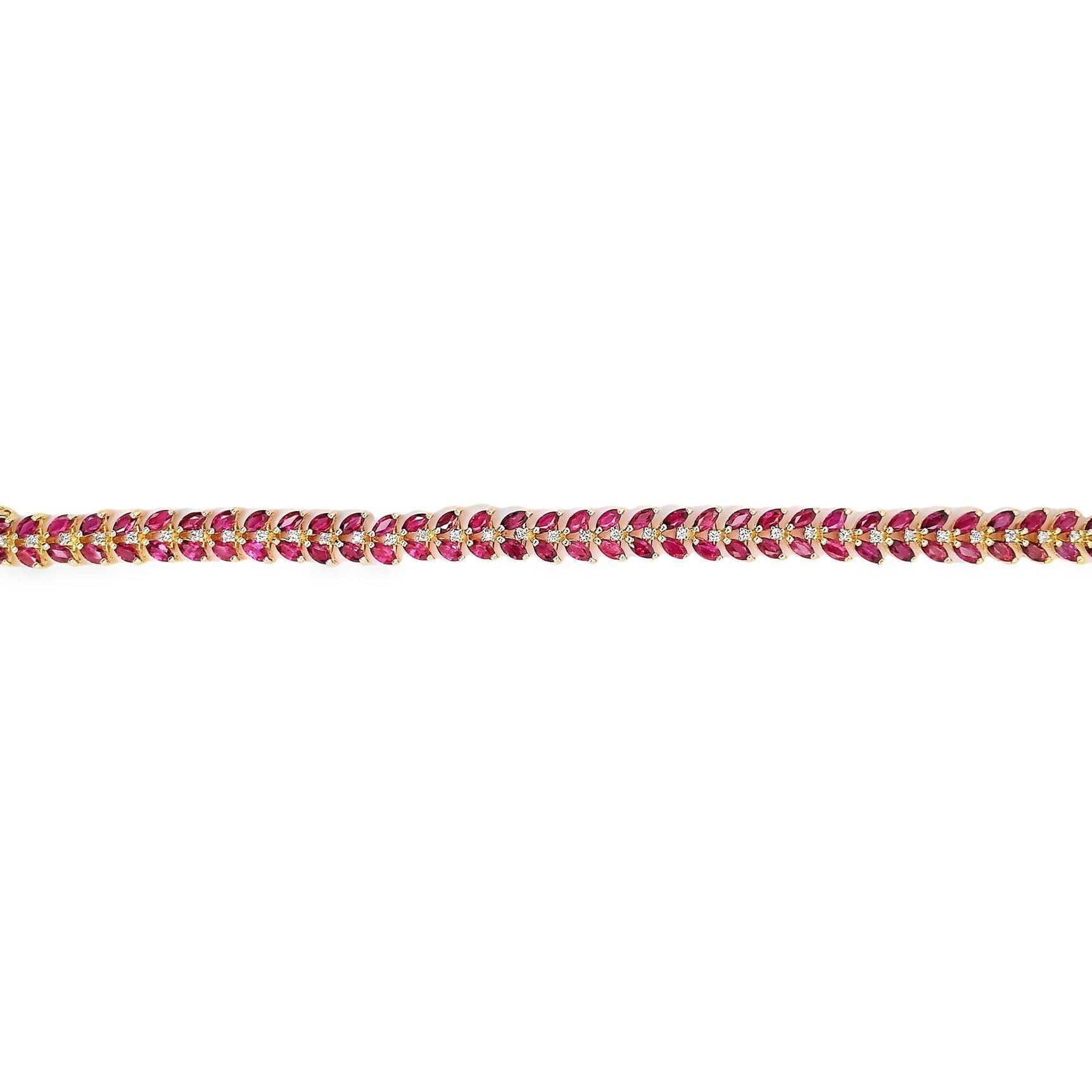 IGI Certified 7.60 Ct Natural Rubies and 0.35 Ct Natural Diamonds Gold Bracelet 1