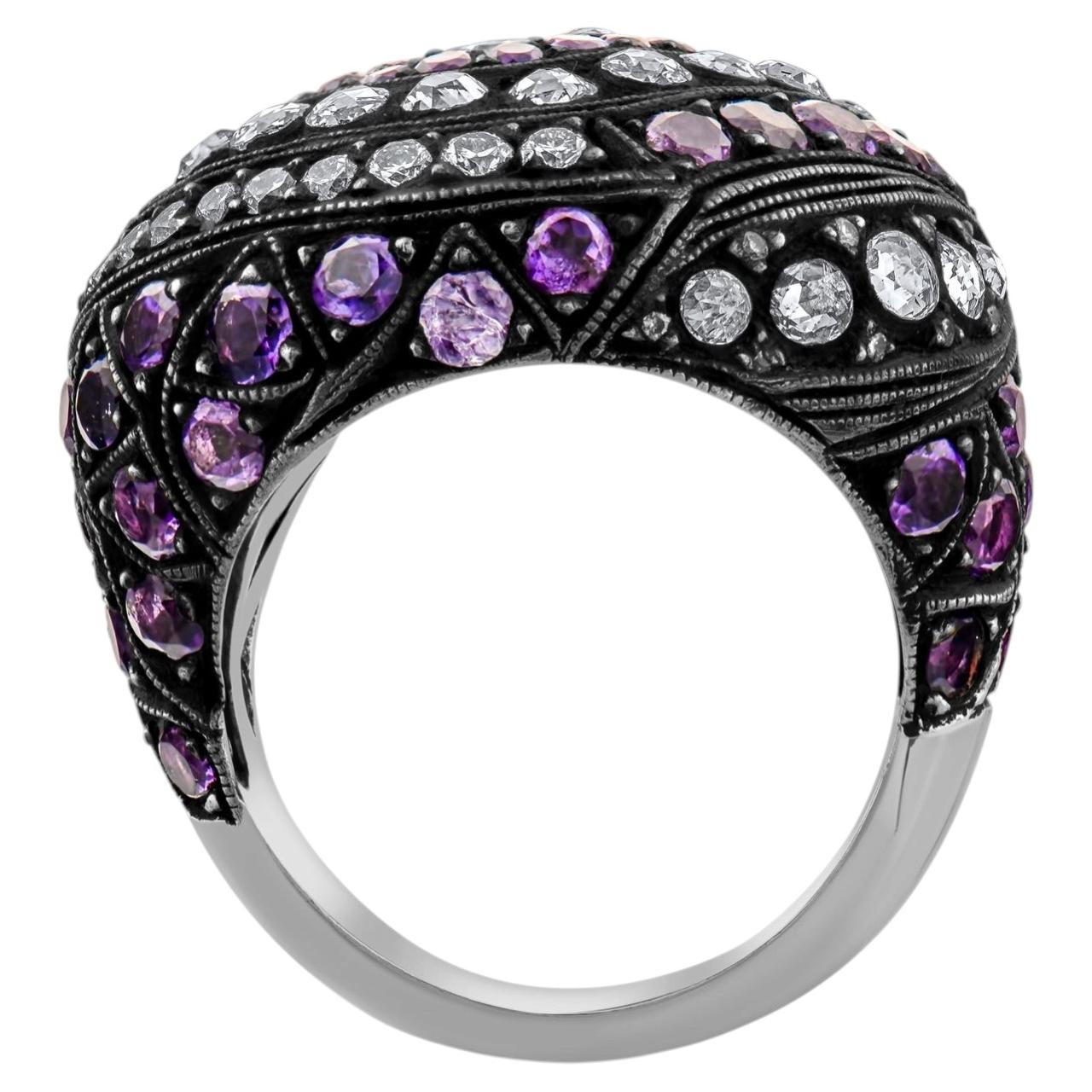 IGI Certified 7.61 Carat Natural Diamond and Amethyst Statement Ring 8K Gold