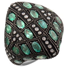 IGI Certified 7.77 Carat Natural Emerald and Diamond Statement Ring 8K Gold