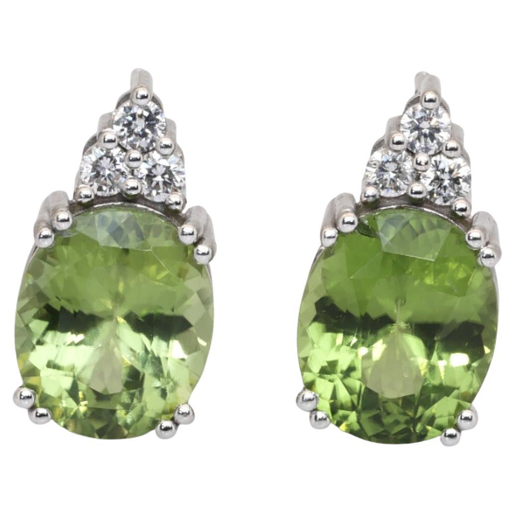 IGI Certified 7.88ct Peridot and Diamonds Earrings in 14k White Gold