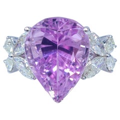 Bague en or blanc 18 carats certifiée IGI, kunzite de 7,90 carats et diamants
