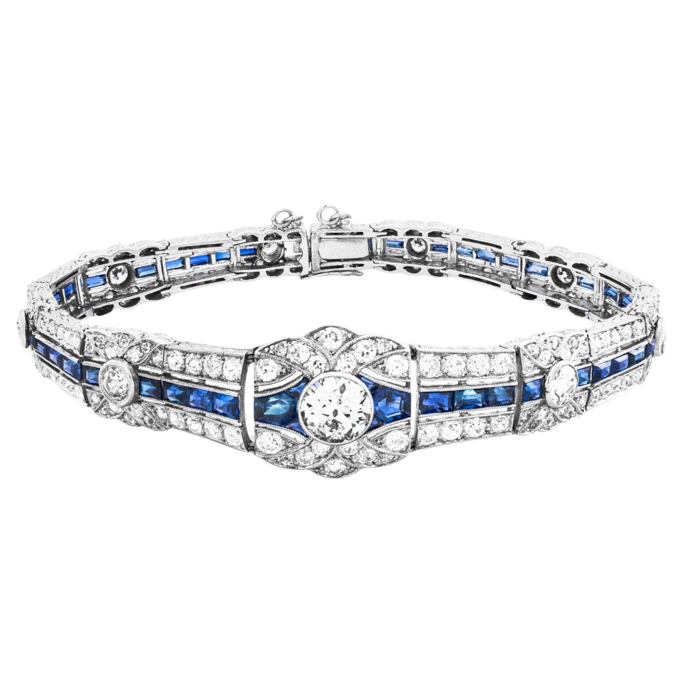 IGI Certified 8.00tcw White Gold Diamond 
Sapphire Bracelet For Sale