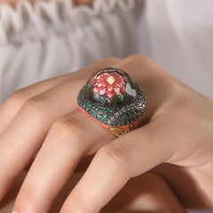 IGI Certified 8.09 Carat Natural Diamond and Emerald Floral Motif Statement Ring