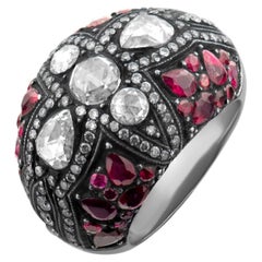 IGI Certified 8.28 Carat Natural Diamond and Ruby Statement Ring 8K Gold