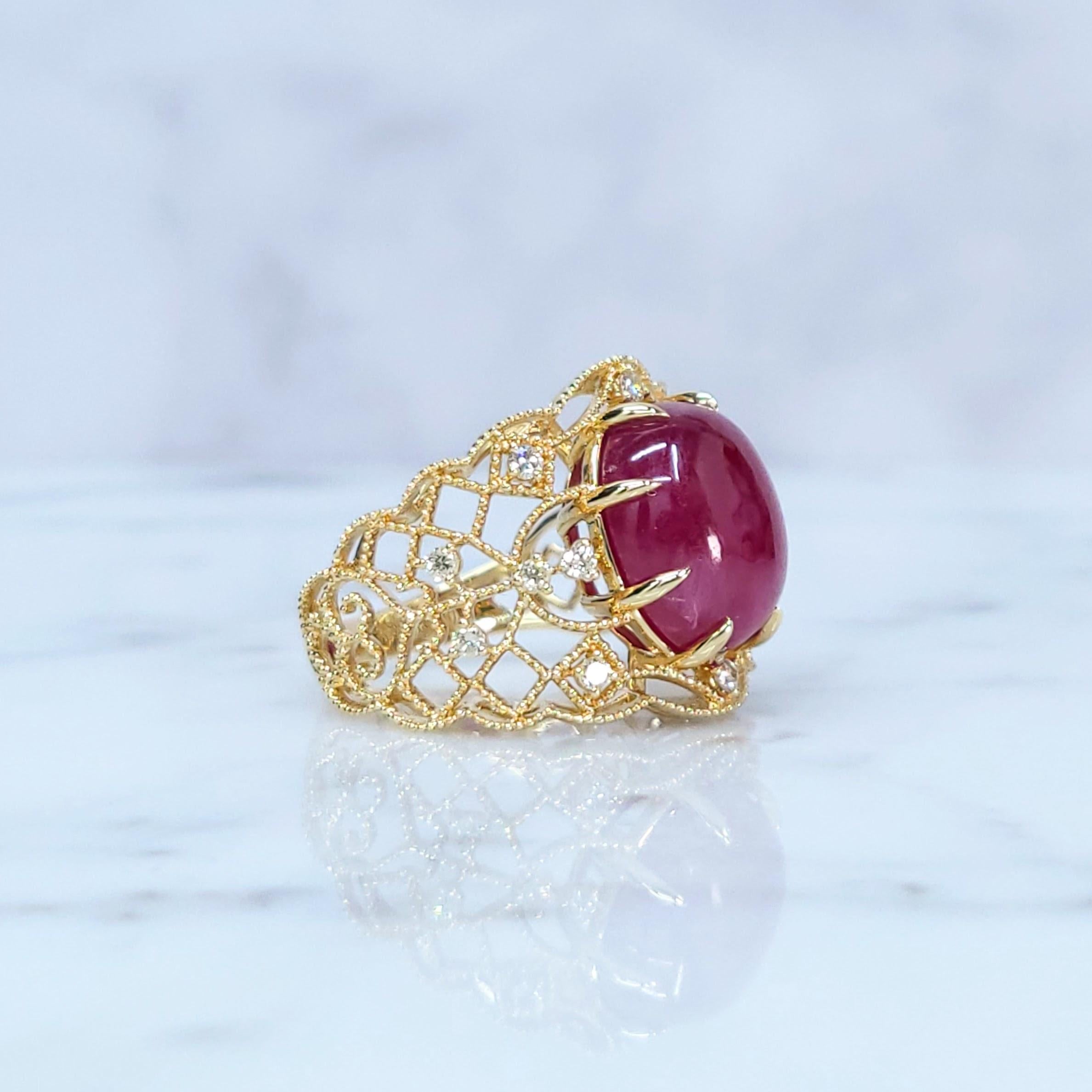 IGI Certified 8.28 Carat Ruby and Diamond Ring in 18K Yellow Gold For Sale 4