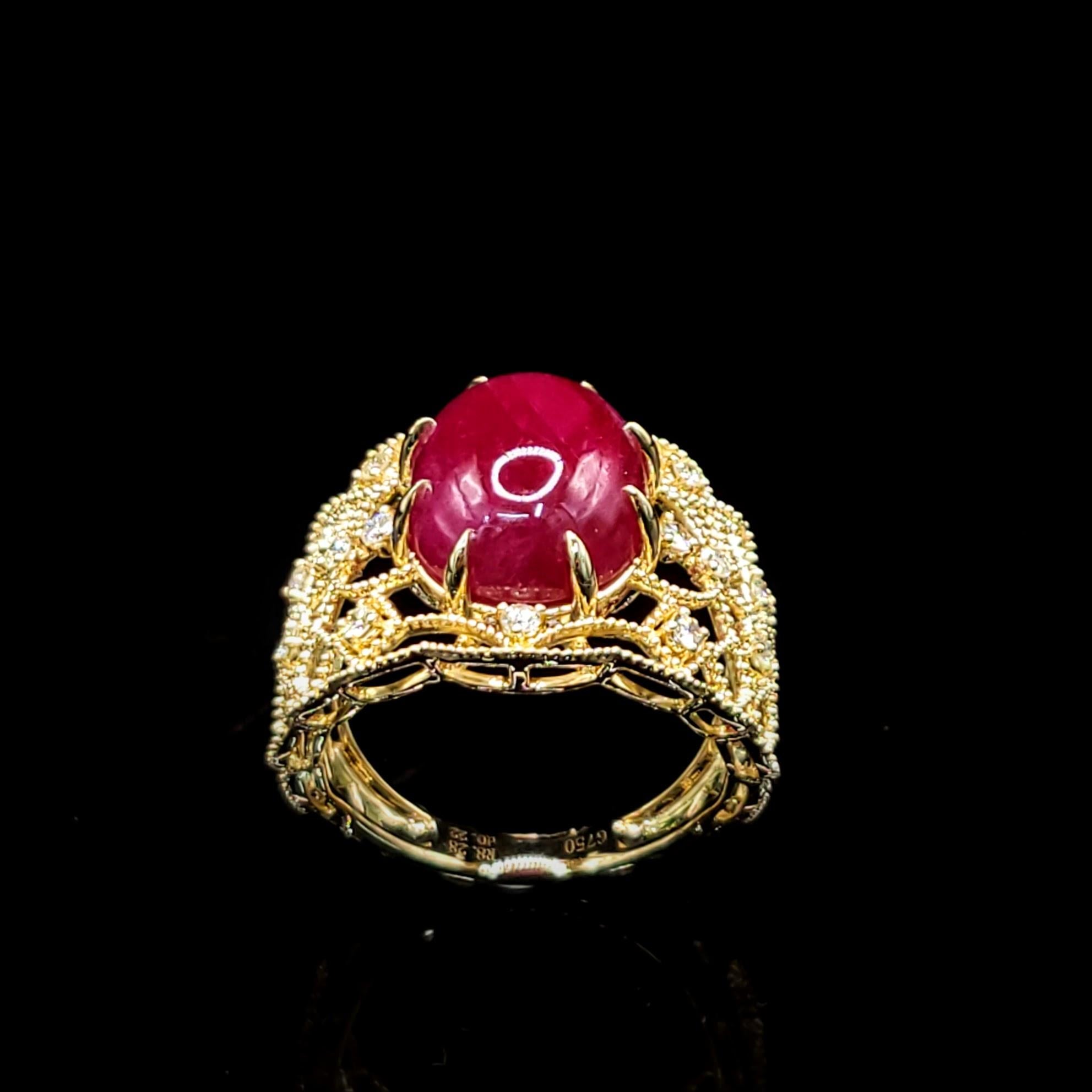 IGI Certified 8.28 Carat Ruby and Diamond Ring in 18K Yellow Gold For Sale 7
