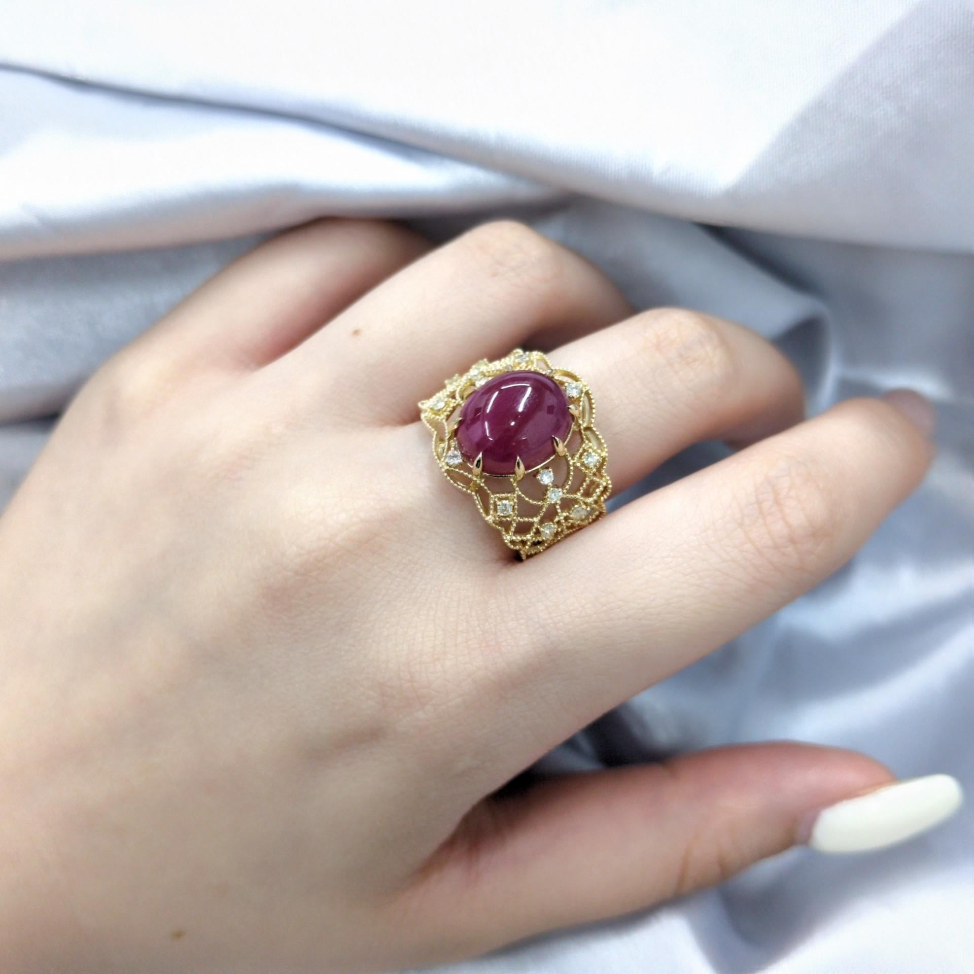 Modern IGI Certified 8.28 Carat Ruby and Diamond Ring in 18K Yellow Gold For Sale