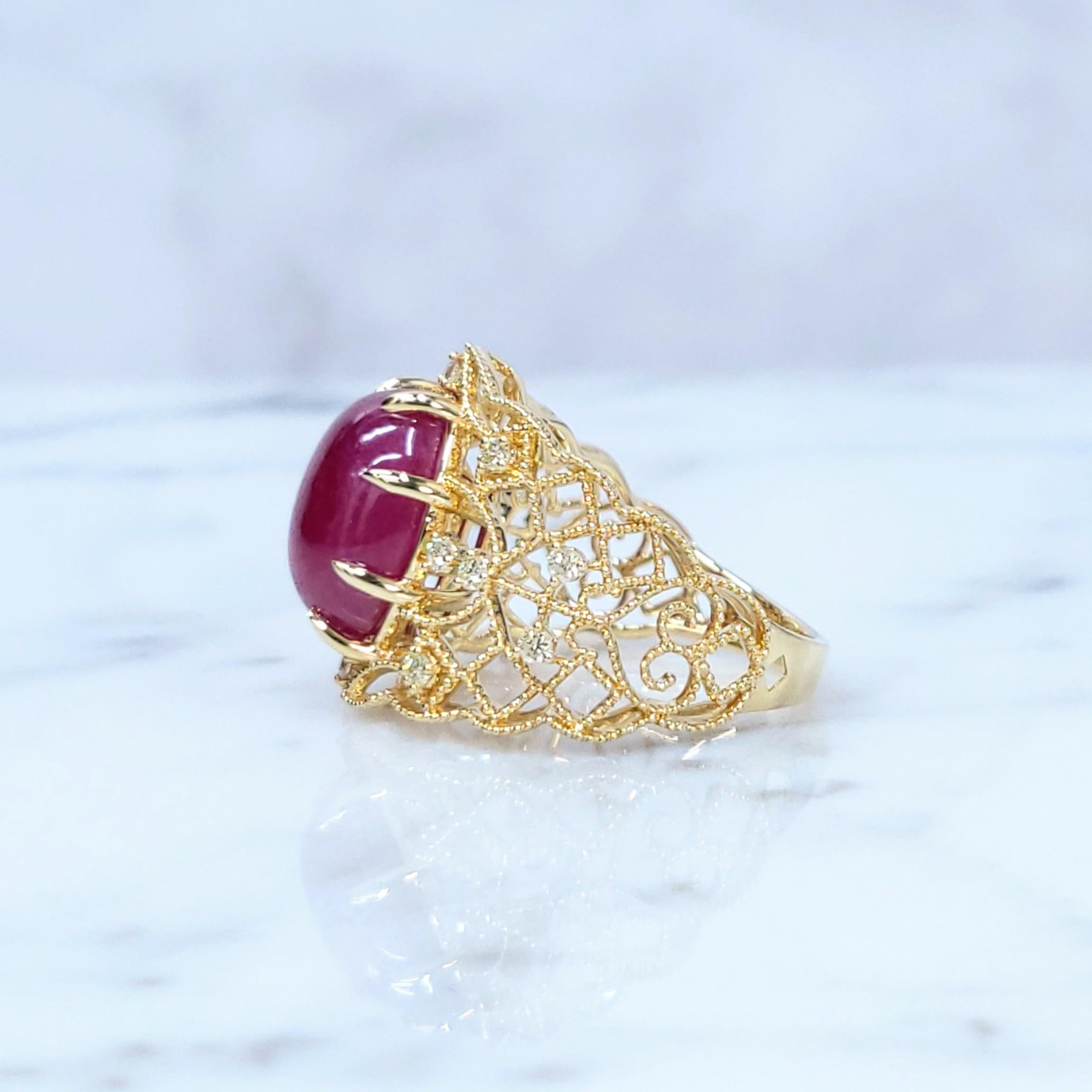 IGI Certified 8.28 Carat Ruby and Diamond Ring in 18K Yellow Gold For Sale 1