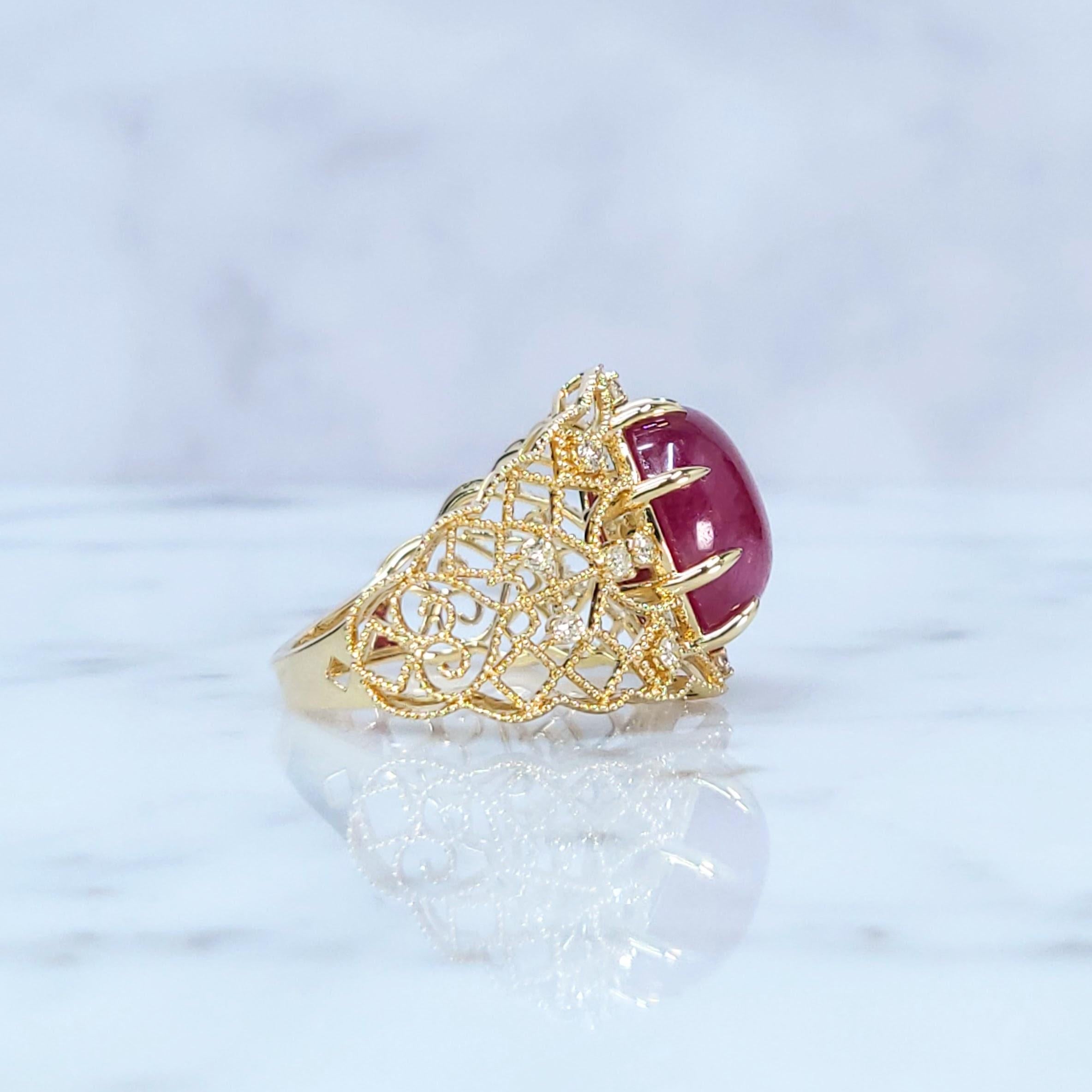 IGI Certified 8.28 Carat Ruby and Diamond Ring in 18K Yellow Gold For Sale 3