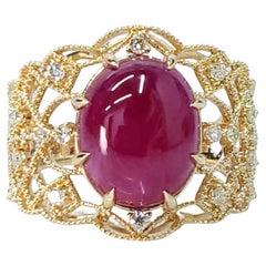 IGI Certified 8.28 Carat Ruby and Diamond Ring in 18K Yellow Gold