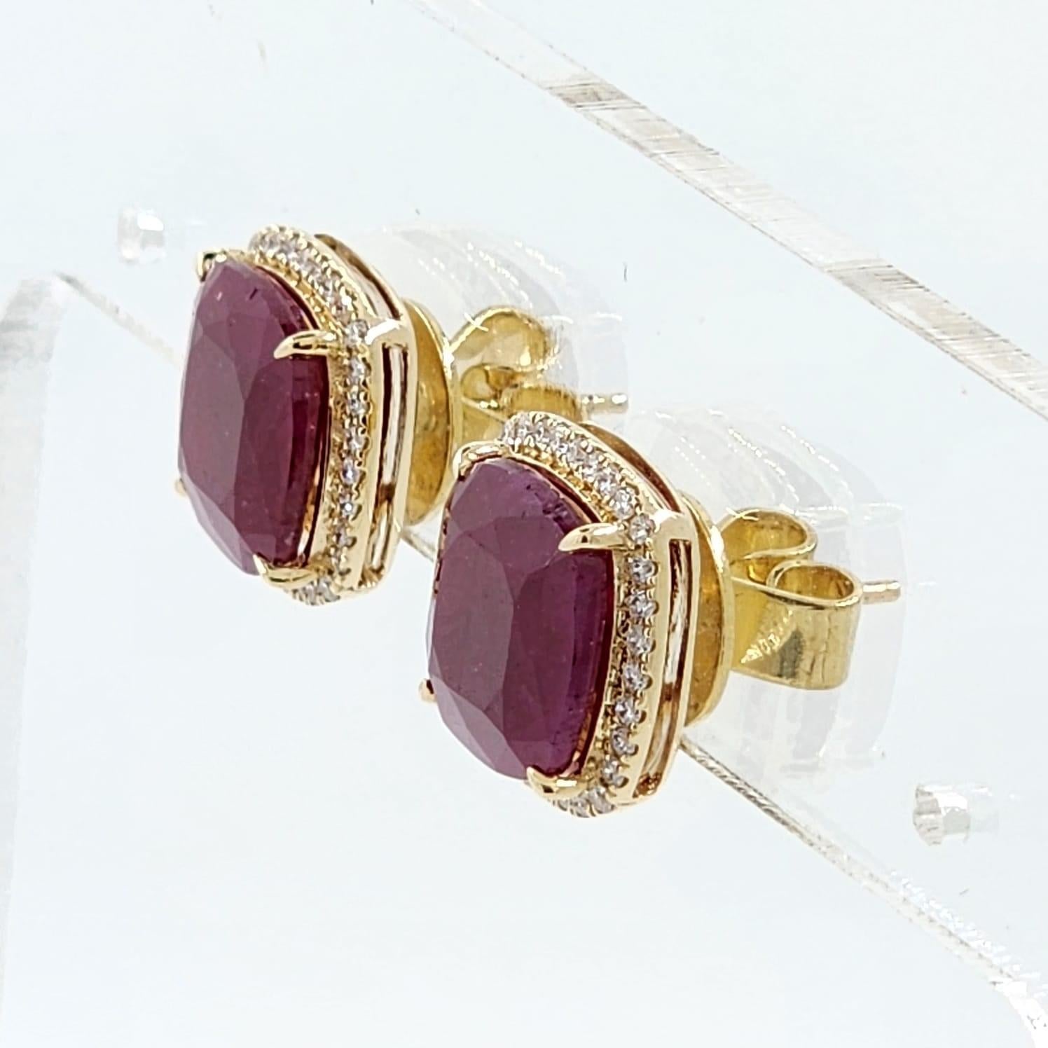 Women's IGI Certified 8.29 Carat Natural Ruby Diamond Stud Earrings For Sale