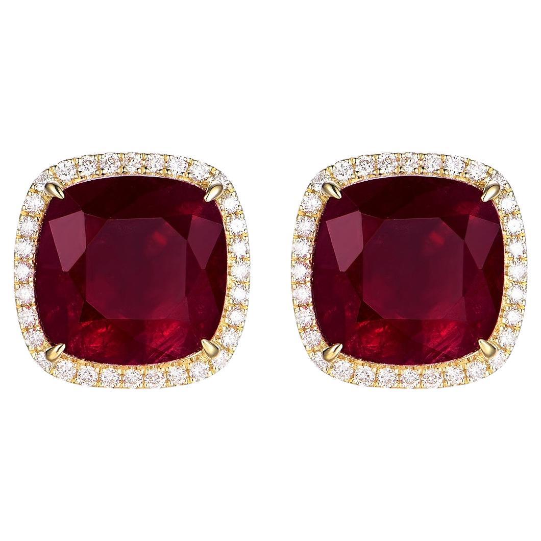 IGI Certified 8.29 Carat Natural Ruby Diamond Stud Earrings For Sale