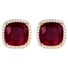 Vintage IGI Certified 8.29 Carat Natural Ruby Diamond Stud Earrings