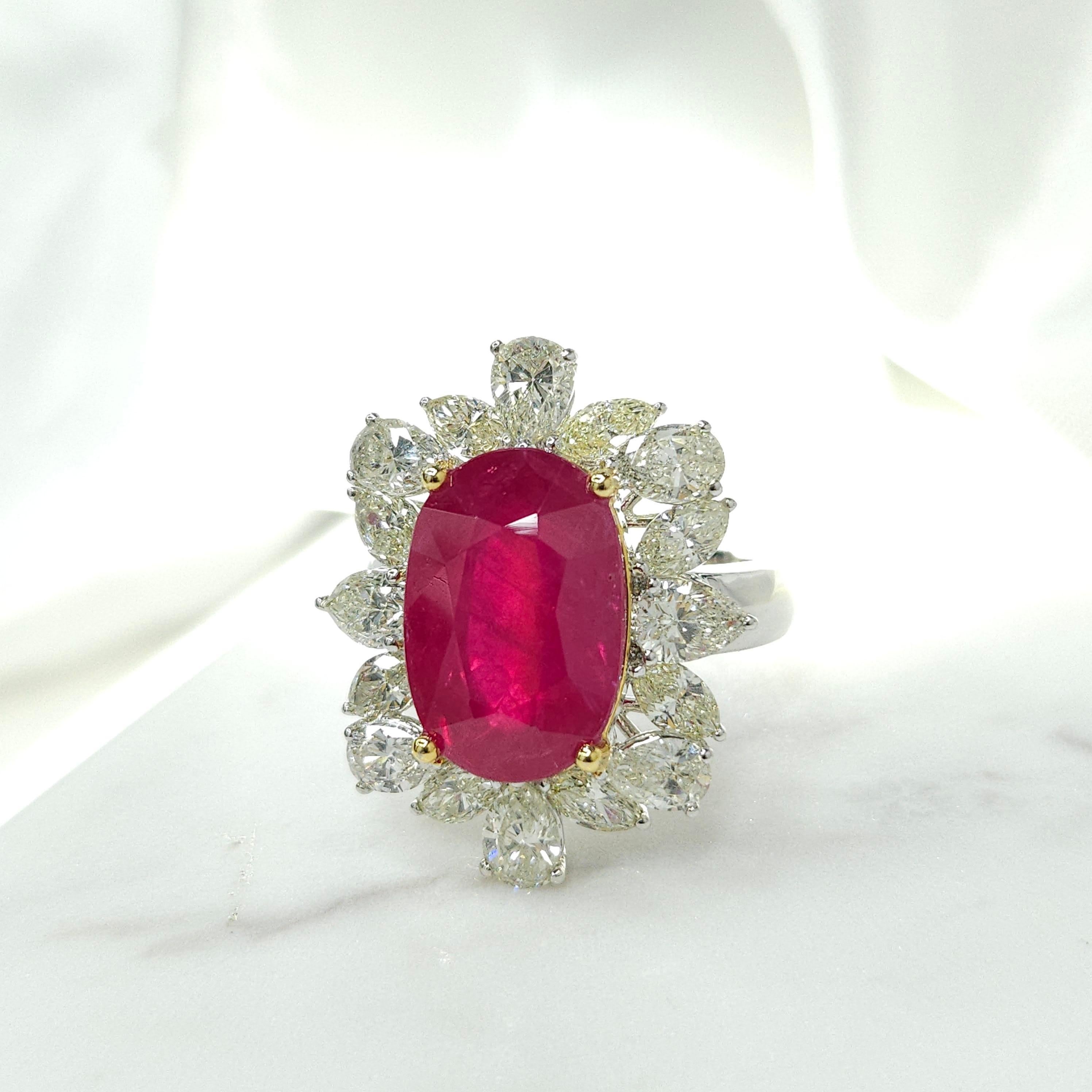 IGI Certified 8.31 Carat No Heat Burmese Ruby & Diamond Ring in 18K White Gold For Sale 5